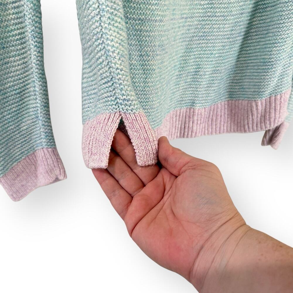 Talbots Marl Block Sweater Womens M Blue Pink Trim Cotton Linen Tunic Pullover - Picture 7 of 9